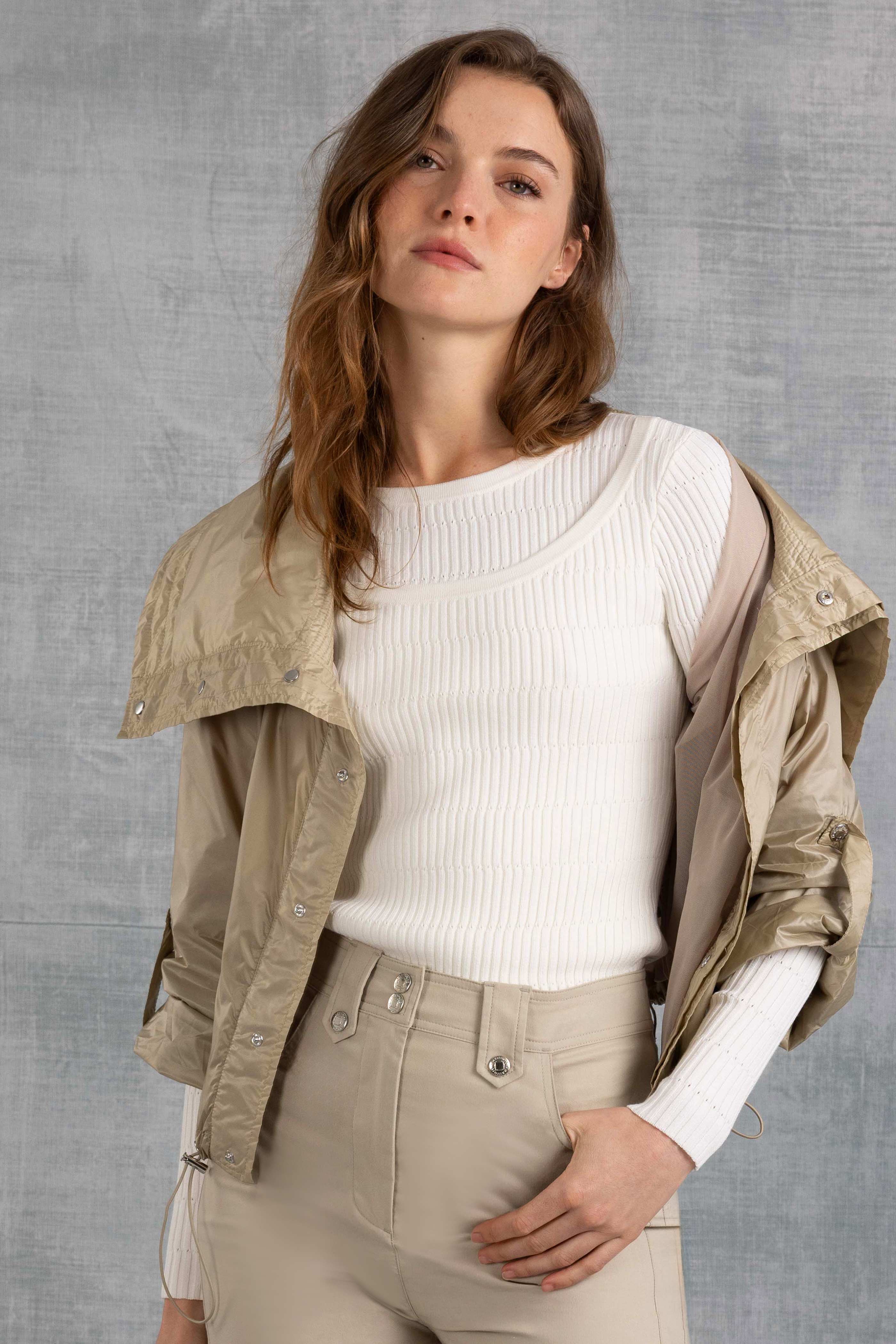 Kris Double Collared Rib Pointelle Texture Sweater - Image 5