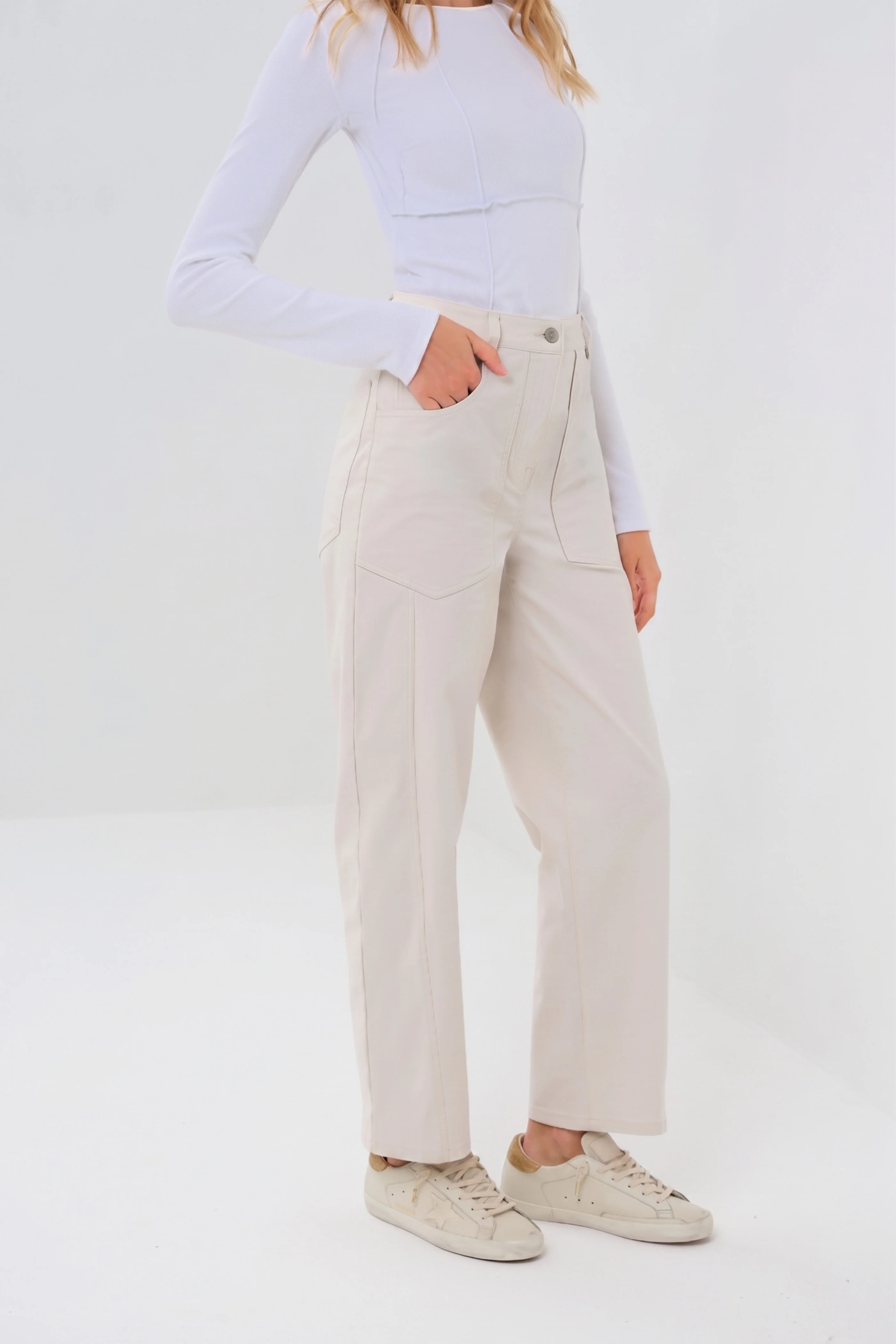 Liv Relaxed Light Barrel Leg Pant in Stone - Image 3
