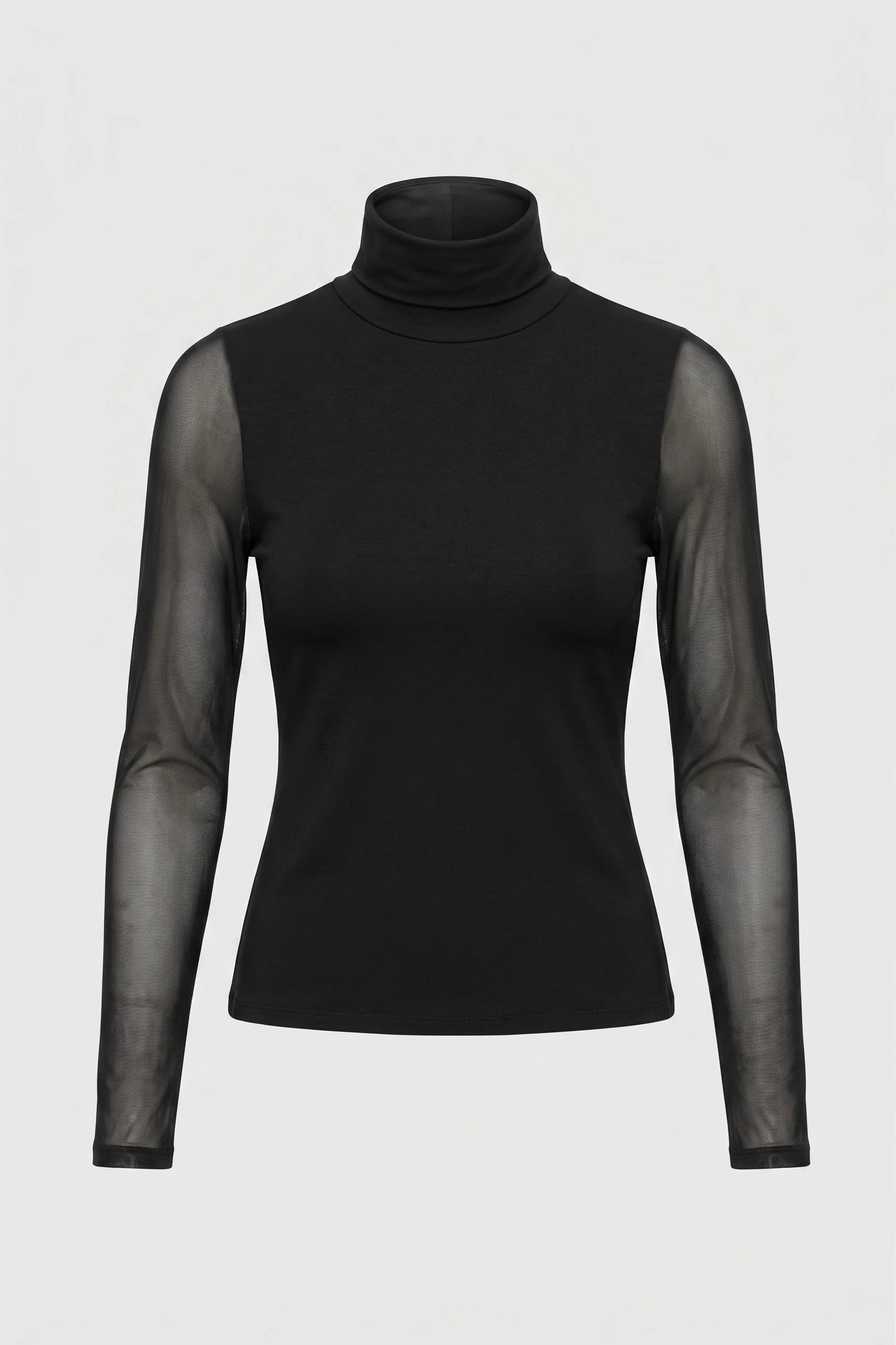 Luna Long Sleeve Mixed Media Turtleneck with Transparent Sleeve - Image 10