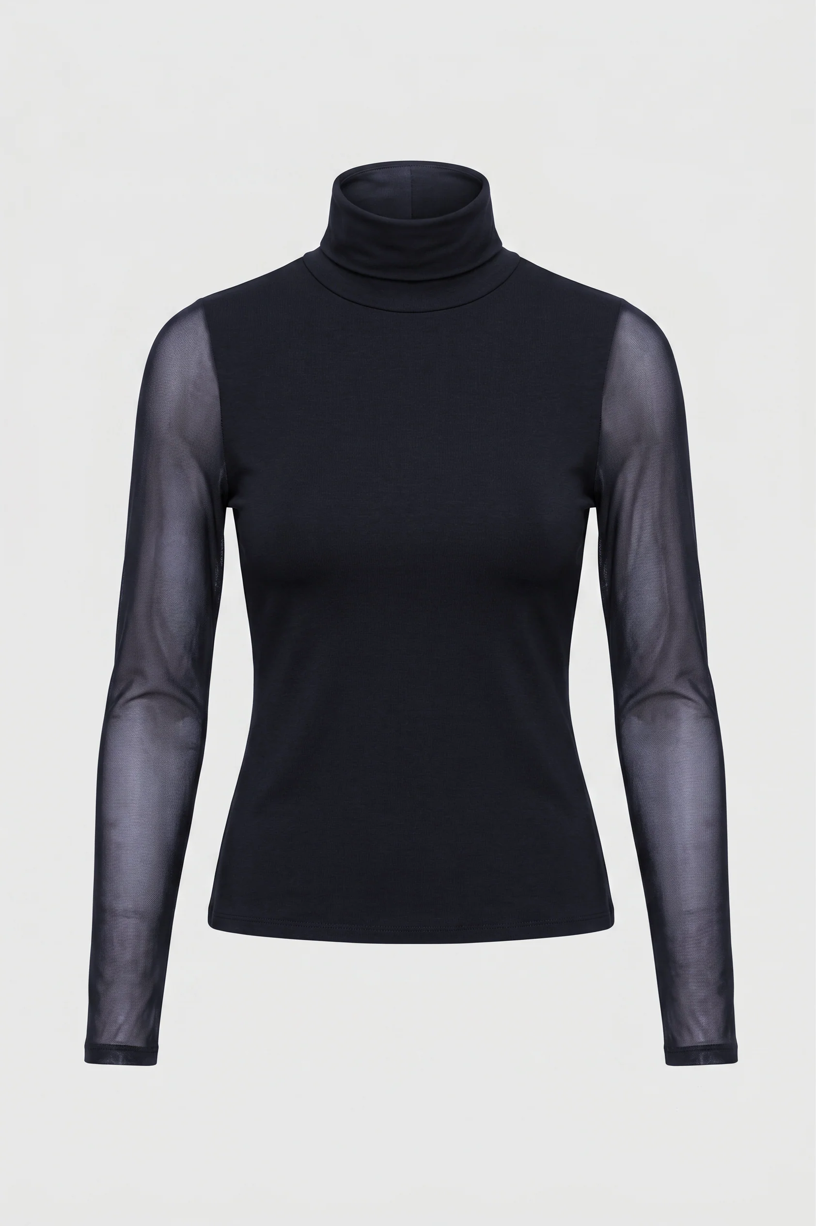 Luna Long Sleeve Mixed Media Turtleneck with Transparent Sleeve - Image 6